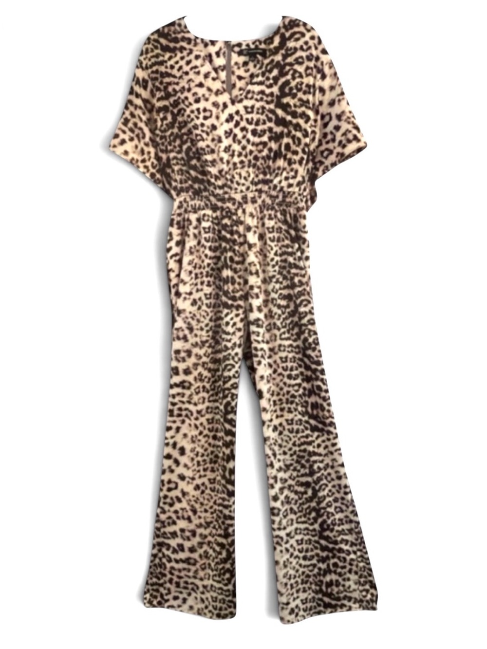 INC International Concepts Leopard Print Wide-Leg Jumpsuit Flutter Sleeve S